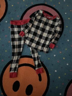 Little Sleepies Black & White Buffalo Plaid Pajama Set with Red Trim
